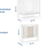 Delta Children Mia Portable Folding Mini Crib with 1.5-Inch Mattress - Greenguard Gold Certified, Bianca White