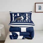 Feelyou Ice Hockey Bedding Set King Size Ice Sports Games Comforter Set for Kids Boys Girls Decor Hockey Player Comforter Microfiber Puck Hockey Duvet Set Bedroom Quilt Set