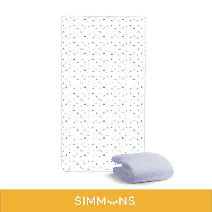 Simmons Kids Foundry 6-in-1 Convertible Baby Crib, Rustic Mist with Matte Black + Quiet Nights Breathable Crib Mattress with Removable/Machine Washable Cover (Bundle)