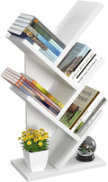 Topfurny Tree Bookshelf, 4-Tier Book Storage Organizer Shelves Floor Standing Bookcase, Wood Storage Rack for Office Home School Shelf Display for Cd/Magazine/Book -White