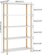 IBUYKE 5-Tier Wooden Open Bookcase - Modern Freestanding Bookshelf Storage Organizer,Standing Shelf Units,Multifunctional Display Stand for Bedroom, Living Room & Home Office,White WBC005W