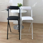 2 PC Collapsible Bar Chairs with Backrest Footrest,Folding Stool Padded Counter Height Bar Stool,Folding Tall Bar Stools for Kitchen Gameroom,Black,24inch