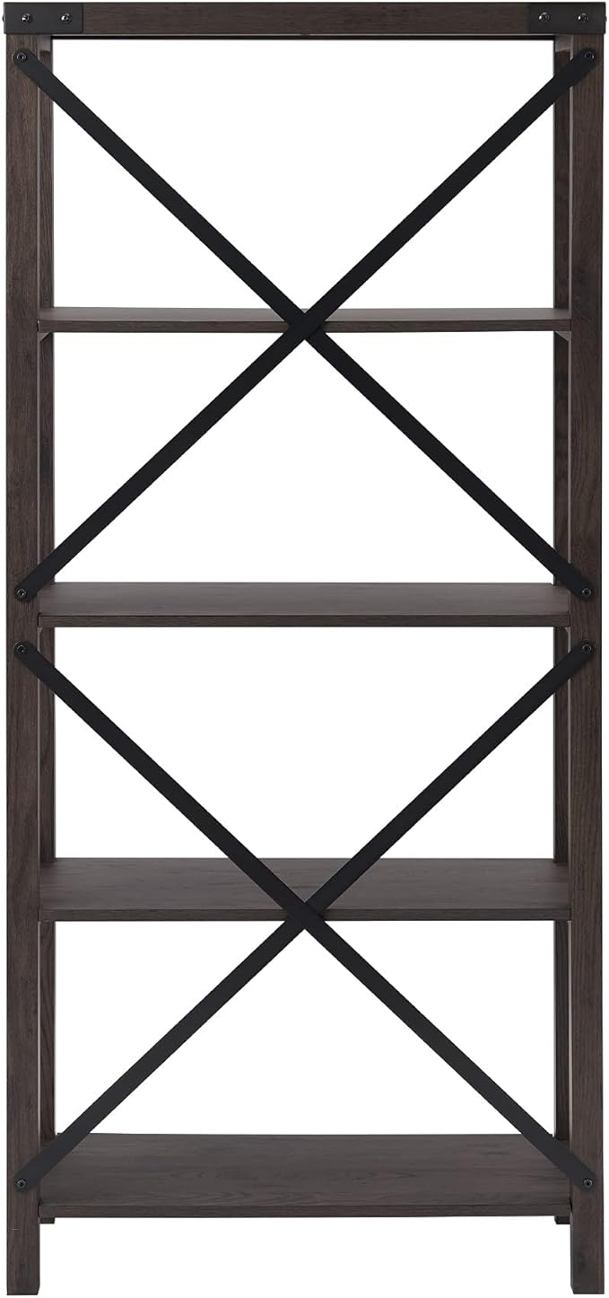 Walker Edison Andersen Urban Industrial Metal X-Back Bookshelf, 64 Inch, Sable Grey