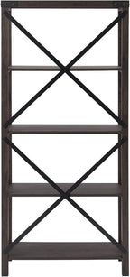 Walker Edison Andersen Urban Industrial Metal X-Back Bookshelf, 64 Inch, Sable Grey
