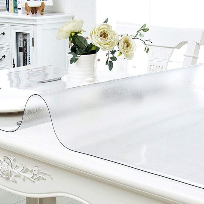 NECAUX Custom 52 x 52 Inch Frosted Table Cover Protector, 1.5mm Thick Plastic Square Waterproof Heavy Duty Desk Pad Mat Non-Slip Tablecloth Protector for Coffee Table Sofa Table Media Stand Countertop