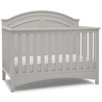 Delta Children Perry 6-in-1 Convertible Crib - Greenguard Gold Certified, Moonstruck Grey + Simmons Kids Radiant Sky Dual Sided Baby Crib Mattress and Toddler Mattress (Bundle)