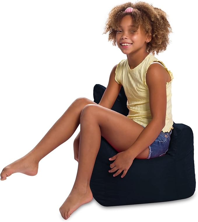 Posh Creations Structured Comfy Bean Bag Chair for Gaming, Reading, and Watching TV, Pasadena Chair, Microsuede - Navy Blue