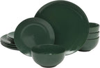 Gibson Home Simple Essential (Service for 4) 12 Piece Plates and Bowls Porcelain Solid Color Dishes Ceramic Dinnerware Set - Hunter Green