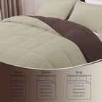 Basic Beyond King Size Comforter Set - Fluffy King Bed Comforter Set for All Seasons - Reversible Bedding King Size Comforter Set - 3 Pieces (1 Comforter + 2 Pillow Shams) - Brown/Ivory