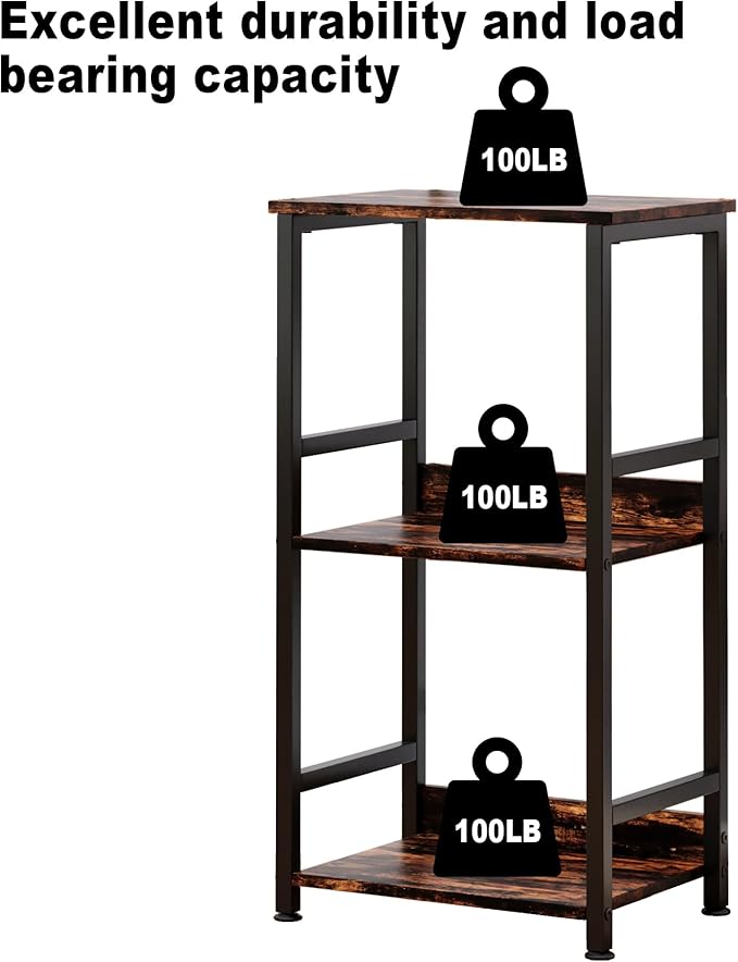 Small Bookshelf for Small Spaces, 3 Tier Small Book Shelf Organizer, Narrow Bookcase for Small Spaces, Small Bookcase for Bedroom, Living Room, Home, Office, 120 lbs Weight Capacity (Brown)