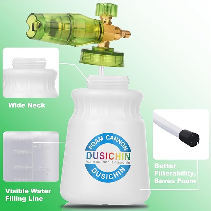 DUSICHIN Foam Cannon Pressure Washer Gun Kit 4000 PSI Double Tip Attachment, Dual-Connector Accessory Soap Cannon,Car Wash Foam Gun Snow Foam Lance 1/4 Inch Quick Connector,7 Sprayer Nozzles DUS2904