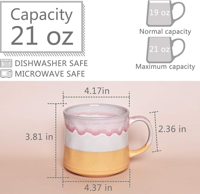 Bosmarlin Large Ceramic Coffee Mug, Big Tea Cup, 7 Colors to Choose, 21 Oz, Dishwasher and Microwave Safe, 1 PCS (Yellow)