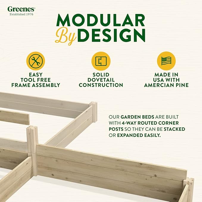 Greenes Fence Original Pine Raised Garden Bed, 4' x 4' x 10.5" - Made in USA with American Pine