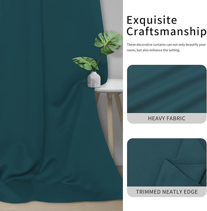 Easy-Going Blackout Curtains for Bedroom, Solid Thermal Insulated Grommet and Noise Reduction Window Drapes, Room Darkening Curtains for Living Room, 2 Panels (42x95 in, Peacock Blue)