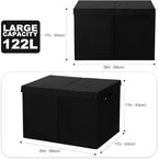 122L Large Toy Box Chest with Lid, Foldable Toy Storage Organizer Bin Boxes with Removable Divider for Kids, Boys, Girls, Nursery, Playroom, 26"x17" x17"(Linen Black)