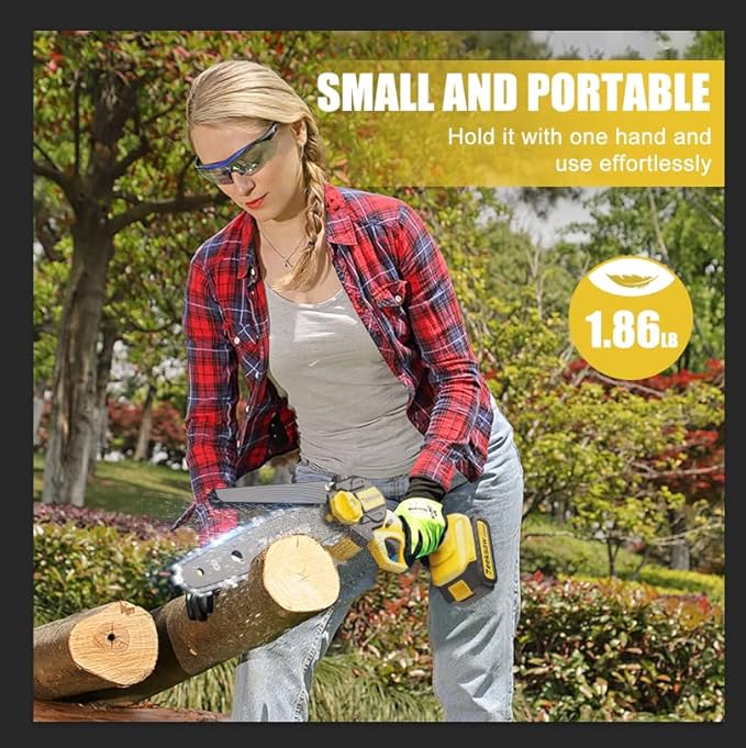Mini Chain saw Cordless 8 inch Auto Oiler, Automatic Chain Tension, 21V MAX* Rechargeable Cordless Chainsaw with 2x2.0Ah Battery and Charger, Mini Chainsaw 8 inch Cordless Hand-Held Electric Chain Saw