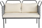 5-Piece Outdoor Furniture Sectional Conversation Sofa Set with Loveseat, Glass Table and Removable Cushions, All Weather Patio Woven Rope L-Shaped Couch for Garden Backyard, Gray+Beige