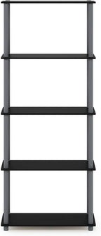 Furinno Turn-N-Tube 5-Tier Multipurpose Shelf / Display Rack / Storage Shelf / Bookshelf, Round Tubes, Black/Grey