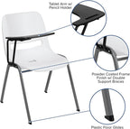 Flash Furniture HERCULES White Ergonomic Shell Chair with Right Handed Flip-Up Tablet Arm