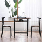 VINGLI 3 Piece Dining Set, Small Kitchen Table Set for 2, Breakfast Table Set, Kitchen Wooden Table with 2 Chairs for Small Space/Dining Room/Apartment, Metal Frame, Wine Rack, Burnt Brown