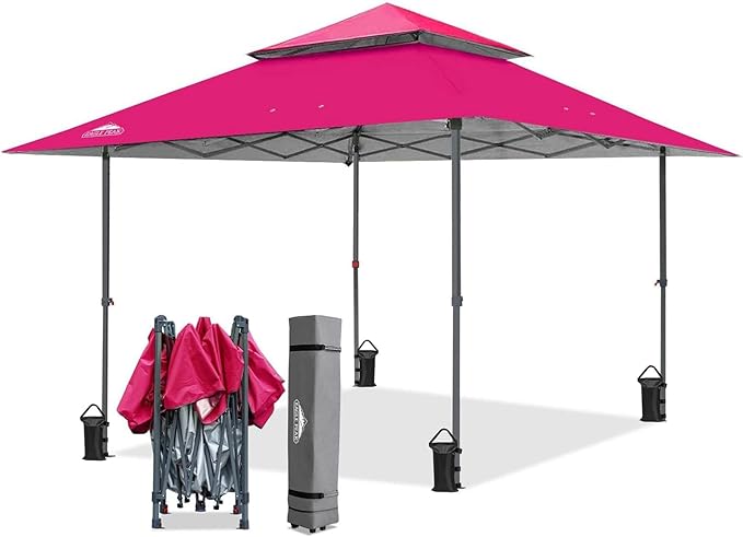 EAGLE PEAK 13x13 Straight Leg Pop Up Canopy Tent Instant Outdoor Canopy Easy Single Person Set up Folding Shelter w/Auto Extending Eaves 169 Square Feet of Shade (Deep Pink)