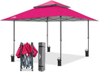 EAGLE PEAK 13x13 Straight Leg Pop Up Canopy Tent Instant Outdoor Canopy Easy Single Person Set up Folding Shelter w/Auto Extending Eaves 169 Square Feet of Shade (Deep Pink)