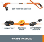 Worx String Trimmer Cordless & Edger 20V 10" Weed Trimmer PowerShare (Battery & Charger Included) WG154