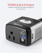 BESTEK 150W Power Inverter 12V to 110V Voltage Converter PD30W QC18W Car Charger Power Adapter with Charging Ports