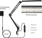 ODOM Swing Arm Led Desk Lamp with Clamp, 3 Color Modes 6 Brightness & Stepless Dimming Eye-Caring, 360 Degree Flexible Desk Lamps for Home Office, with 12V AC/DC Adapter