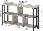 IBF Industrial Horizontal Bookshelf, Modern 5 Cube Storage Organizer Open Shelf, Low Wide Cubby Bookcase for Home Office Living, Wooden Metal Short Book Shelf Bedroom Storage, Light Grey Oak, 47 Inch