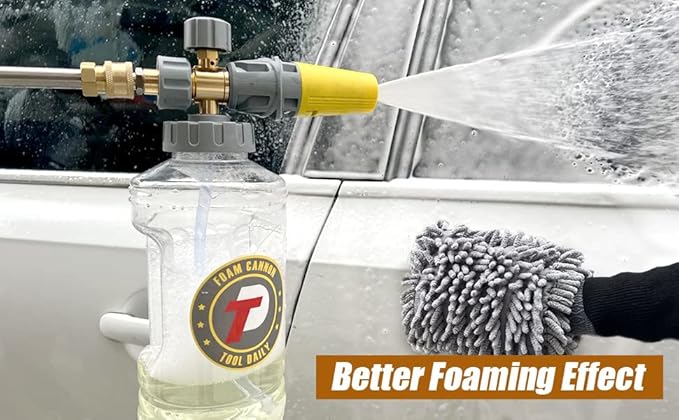 Tool Daily Foam Cannon, Adjustable Foam Blaster, Snow Foam Lance with M22 and 1/4 Inch Quick Connect, Additional Orifice Nozzle 1.1mm, 1.5 Liter