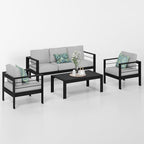 Solaste Aluminum Patio Furniture Set, 4 Pcs Modern Outdoor Conversation Set Sectional Sofa with Upgrade Cushion and Coffee Table,Black Frame and Grey Cushion