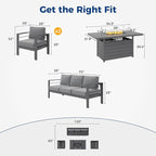 Wisteria Lane Aluminum Patio Furniture Set, 4 Pcs Metal Outdoor Furniture Set with CSA Certified 54in Propane Gas Fire Pit Table, Patio Conversation Set with 5in Olefin Cover Cushions, Dark Grey