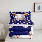 Baseball Comforter Set Sports Theme Bedding Set 3D Ball Pattern Comforter for Children Kids Boys Girls Microfiber Baseball Games Blue Duvet Set Room Decor Quilt Set Baseball Bat Print King Size