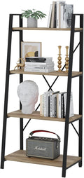 BON AUGURE Farmhouse Ladder Shelf Bookcase, 4 Tier Rustic Ladder Bookshelf, Standing Leaning Book Shelves for Living Room (Vintage Oak)