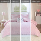 Mi Zone Rosalie Comforter Set for Girls, Ultra-Soft Microlight Plush Metallic Printed Hearts Brushed Reverse Overfilled Down Alternative Hypoallergenic All Season, Twin/Twin XL, Pink/Silver, 3 Piece