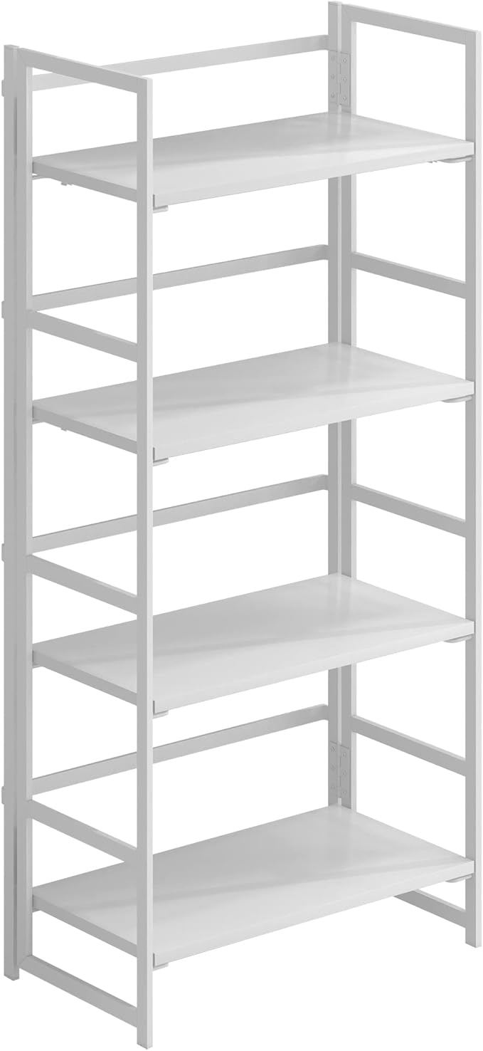 No-Assembly Folding Bookshelf Storage Shelves 4 Tiers Vintage Multifunctional Plant Flower Stand Storage Rack Shelves Bookcase for Home Office(All White)