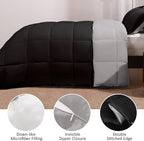 Basic Beyond King Size Comforter Set - Fluffy King Bed Comforter Set for All Seasons - Reversible Black and Grey King Comforter Set - 3 Pieces (1 Comforter + 2 Pillow Shams)