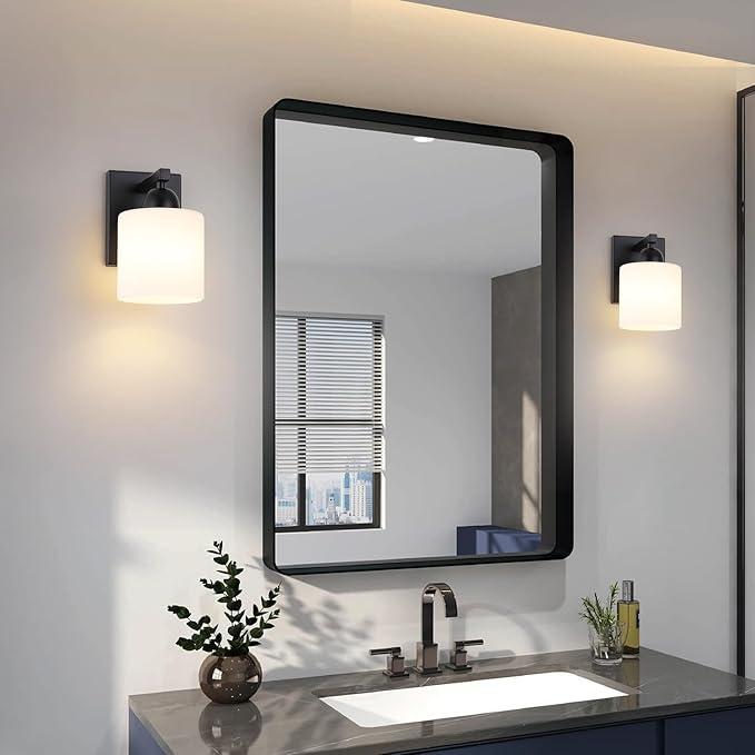 Matte Black Milk Glass Wall Sconces, 1 Pack Hardwired Indoor Wall Light Fixtures for Living Room, Hallway, Bedroom, Ceramic E26 Sockets (Bulbs Not Included)