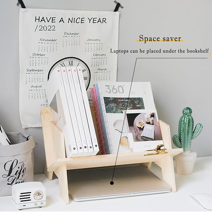 Wood Bookcase in Living Room/Home/Office, Desktop Book Shelf Organizer Bookshelves Storage Rack for CDs/Magazine/Books Display (Style V)