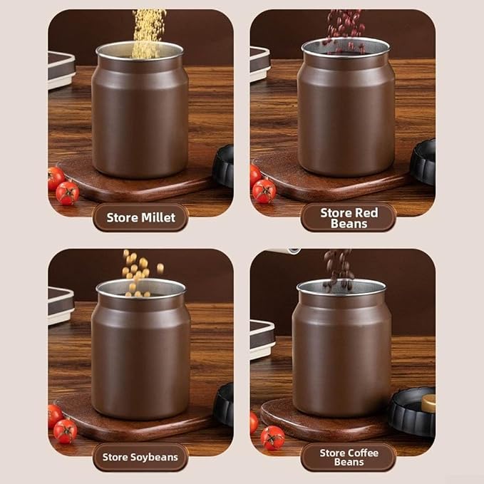 304 Stainless Steel Coffee Bean Canister, Airtight Coffee and Tea Storage Container, Light Blocking Moisture Food Storage Jar for Beans Tea Spices(Brown)