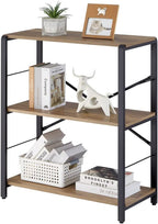 FOLUBAN Small Bookshelf, 3 Tier Open Book Shelf, Rustic Wood and Metal Shelving Unit for Small Space, Oak