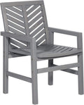 Walker Edison 2 Piece Outdoor Patio Chevron Wood Chair Set All Weather Backyard Conversation Garden Poolside Balcony, Set of 2, Grey