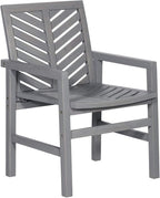 Walker Edison 2 Piece Outdoor Patio Chevron Wood Chair Set All Weather Backyard Conversation Garden Poolside Balcony, Set of 2, Grey