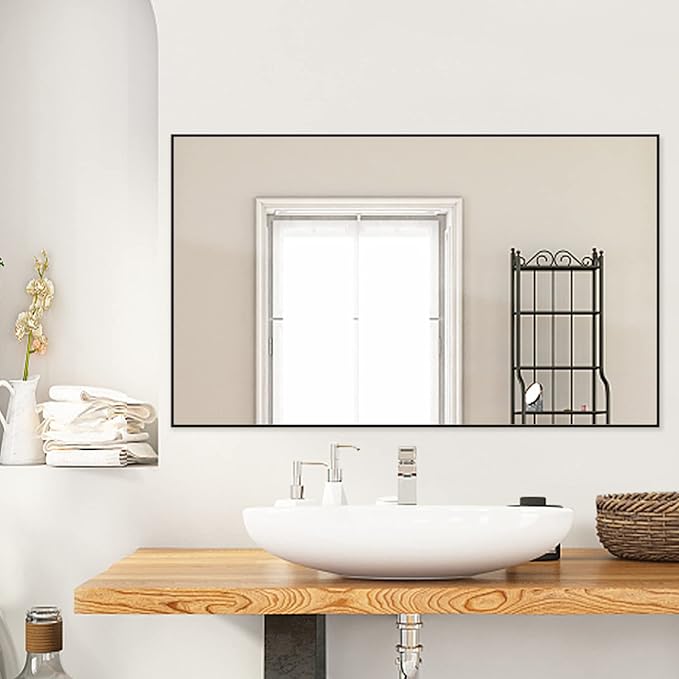 Bathroom Wall Mirror, Decorate Bathroom Mirrors for Wall, Rectangle Modern Bathroom Wall Mounted Mirror Vertical or Horizontal Hanging for Living Room (Black Framed 40’’ x 24’’)