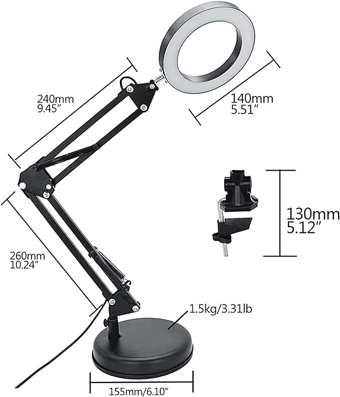 DLLT Dimmable Swing Arm Desk Lamp with Clamp, 68 LED Flexible Architect Work Lamp, 3 Colors 10 Brightness, Adjustable Desk Lamp, Multi-Joint Table Lamp for Study, Office, Computer, Art, Work Lighting