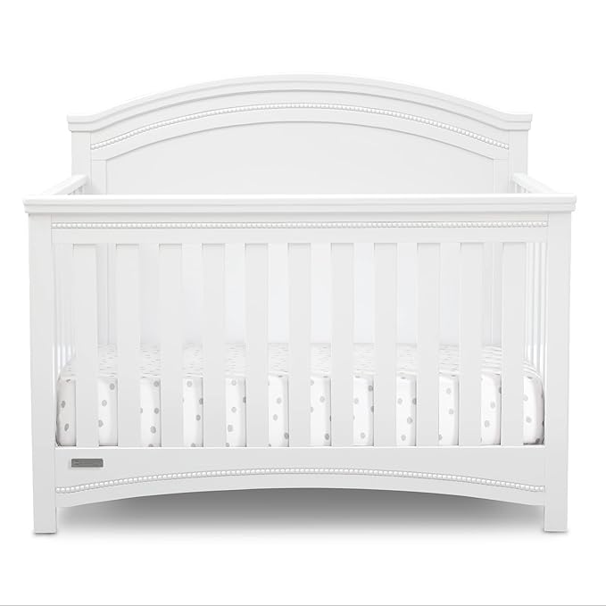 Delta Children Simmons Kids SlumberTime Emma 4-in-1 Convertible Baby Crib N More - Greenguard Gold Certified, Bianca White