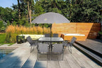 Nice C Outdoor Dining Sets, Patio Furniture Set, 8 Piece Set with Umbrella, Garden Outdoor Furniture Table Set with Tilted Removable Umbrella, Glass Table, and 6 Folding Chairs (Grey)