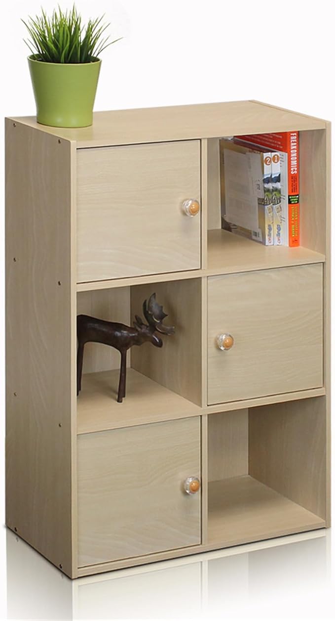 Furinno Pasir 3 Tier Shelf with 3 Door/Round Handle, Steam Beech