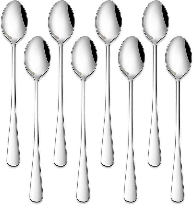 DEHOV 7.5 Inches Stainless Steel Iced Tea Spoons,Set Of 8 Long Stirring Spoons For Coffee,Cocktail,Ice Cream,Long Handle Iced Teaspoons,Latte Spoons For Mixing
